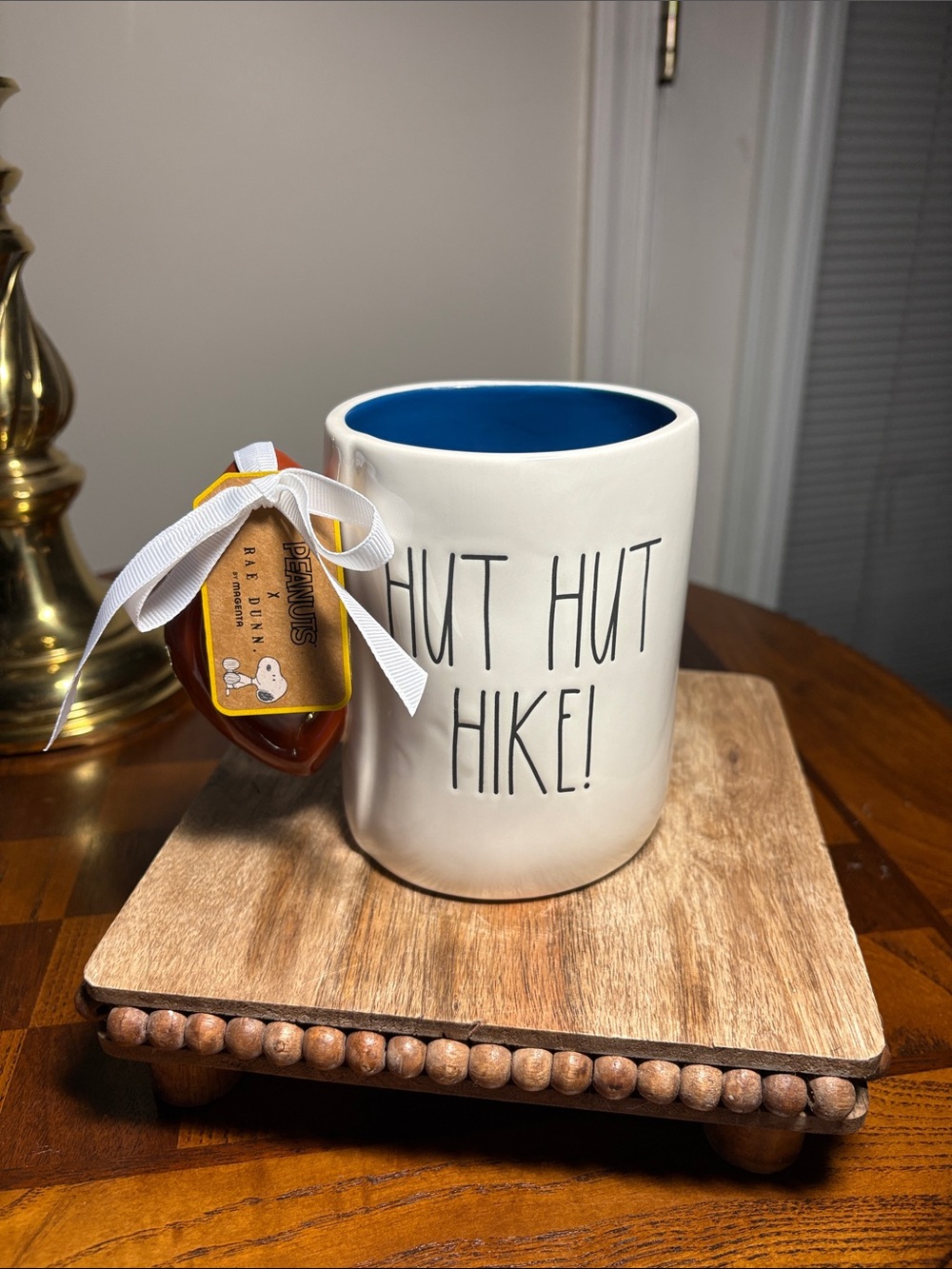 Rae Dunn White Mug with Blue Interior - HUT HUT HIKE!
